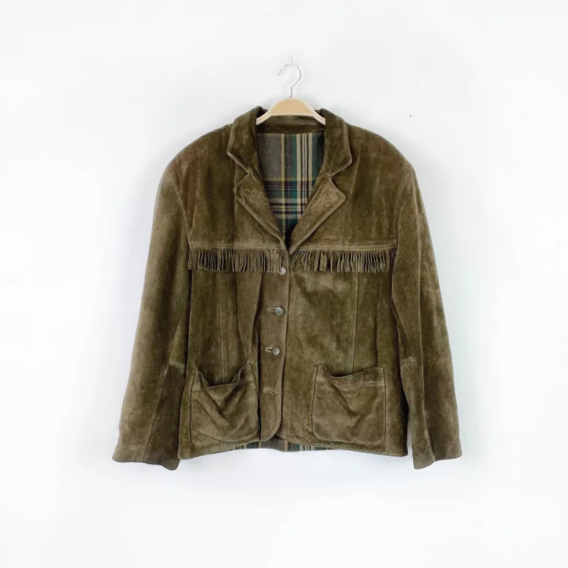 vintage made in italy suede fringe rancher jacket sold by Good Market Thrift Store
