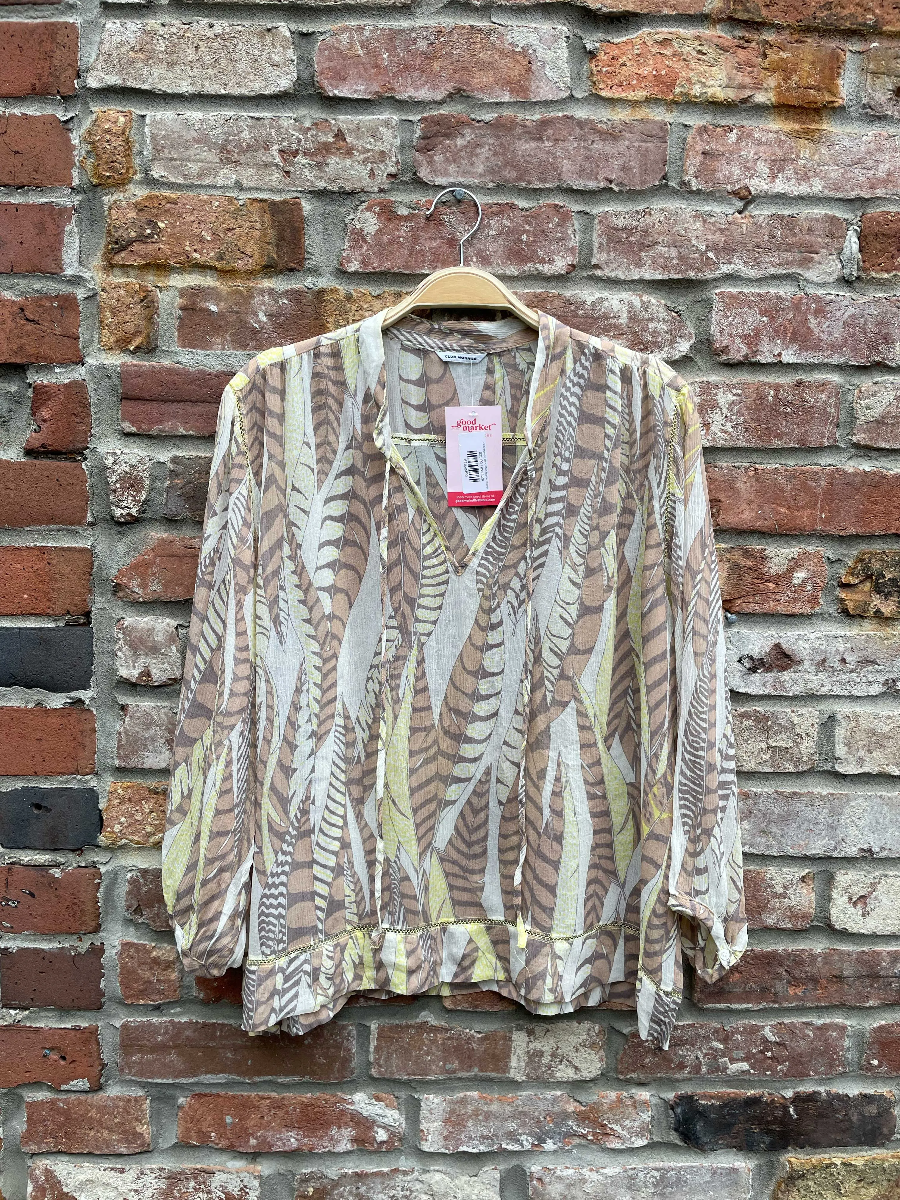 club monaco silk chiffon feather blouse sold by Good Market Thrift Store