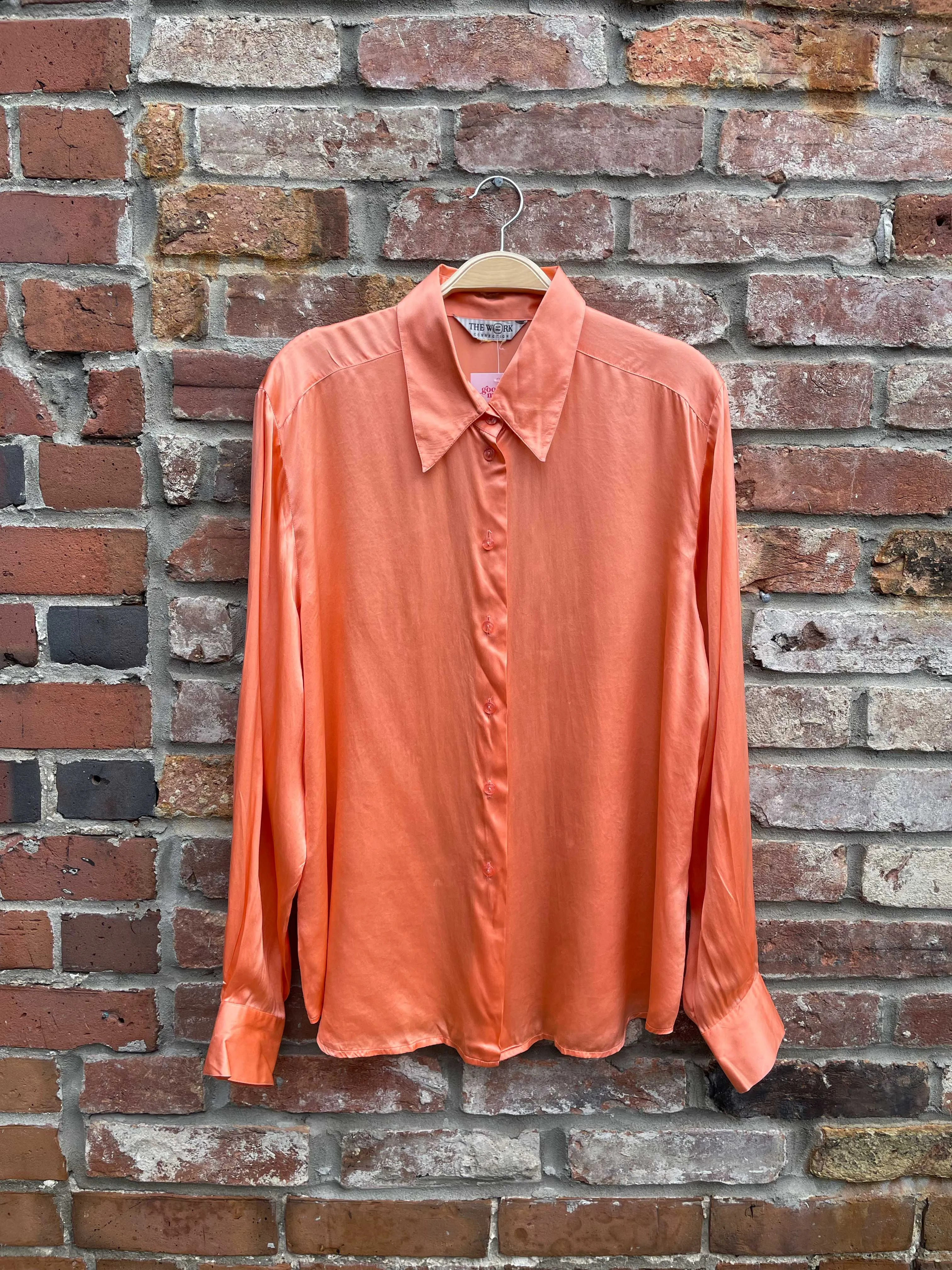 vintage 00s the work creamsicle silk shirt sold by Good Market Thrift Store