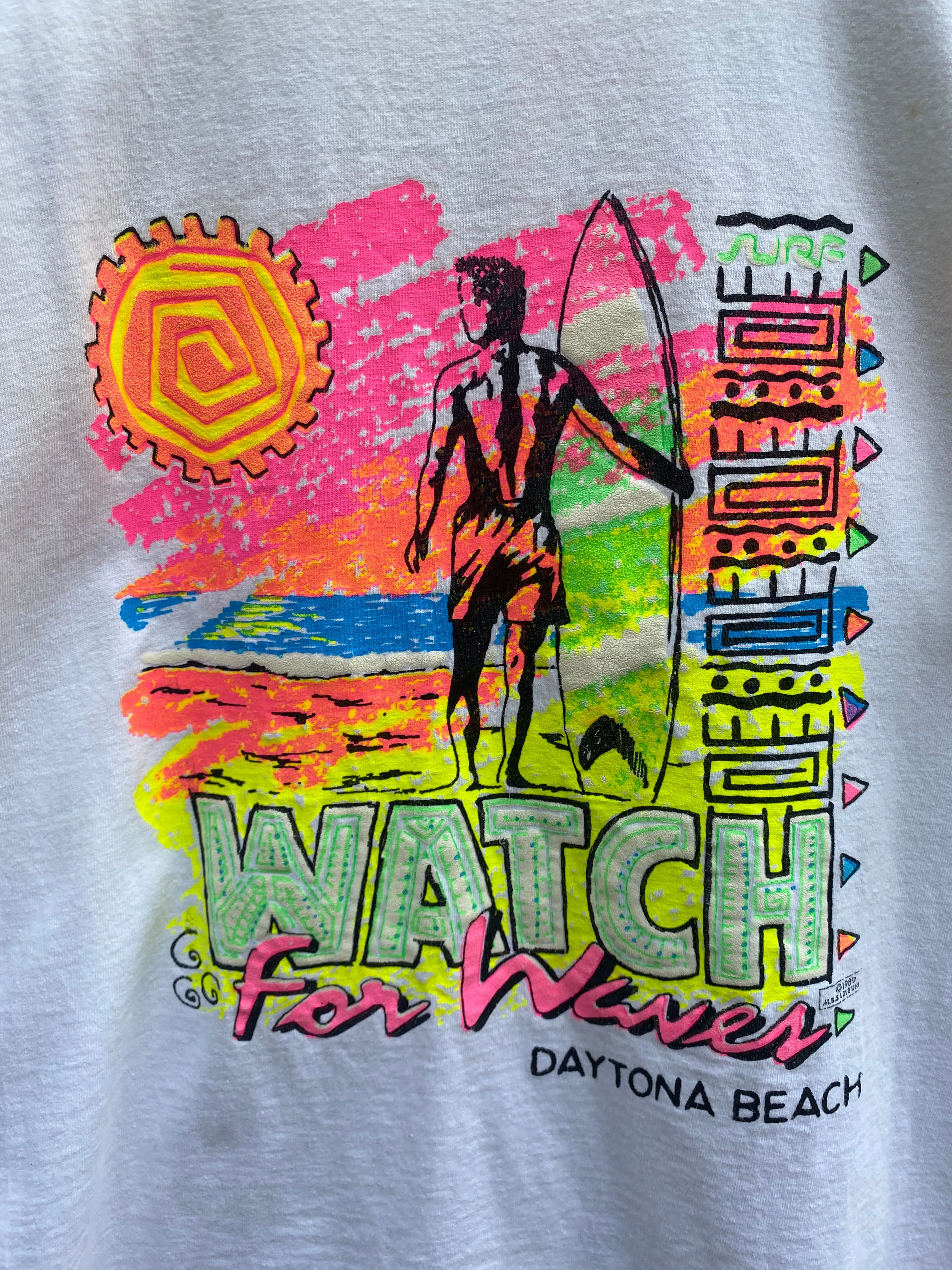 vintage 80s neon daytona beach surf tank sold by Good Market Thrift Store product image thumbnail 2
