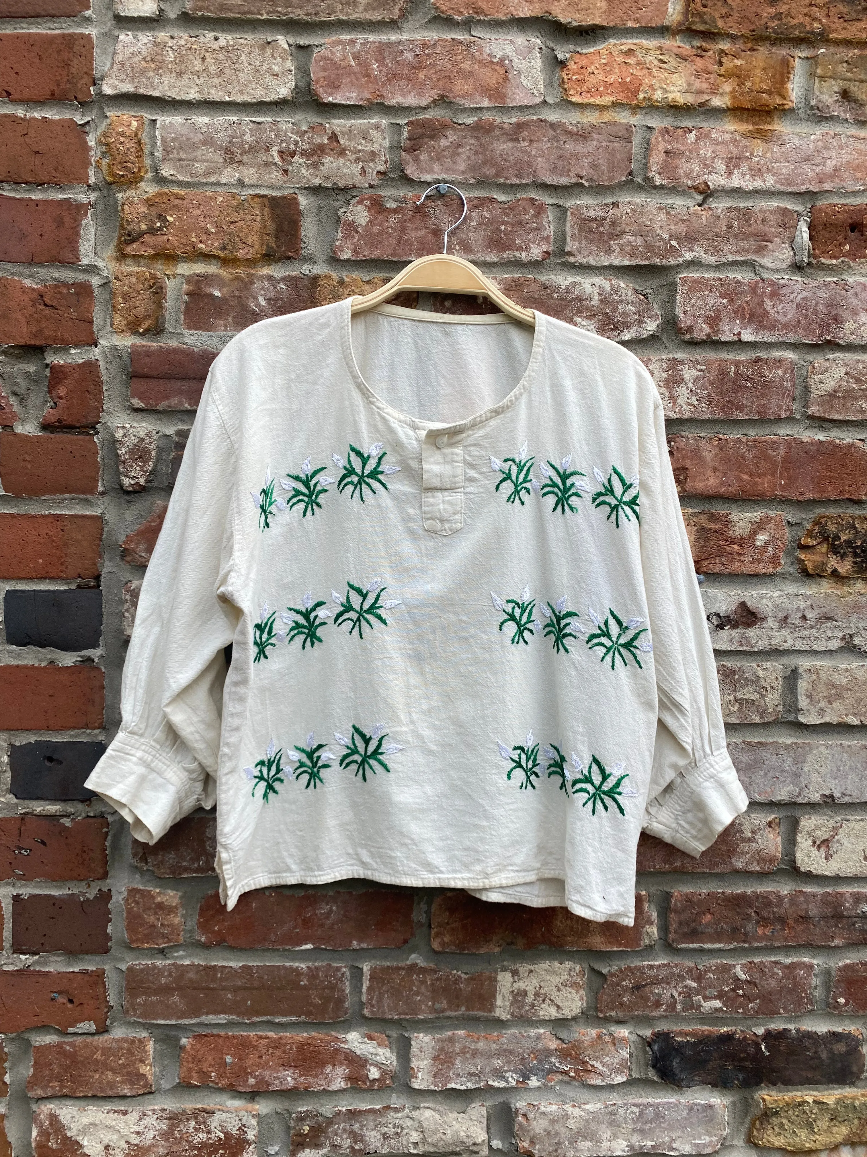 vintage embroidered balloon sleeve blouse sold by Good Market Thrift Store