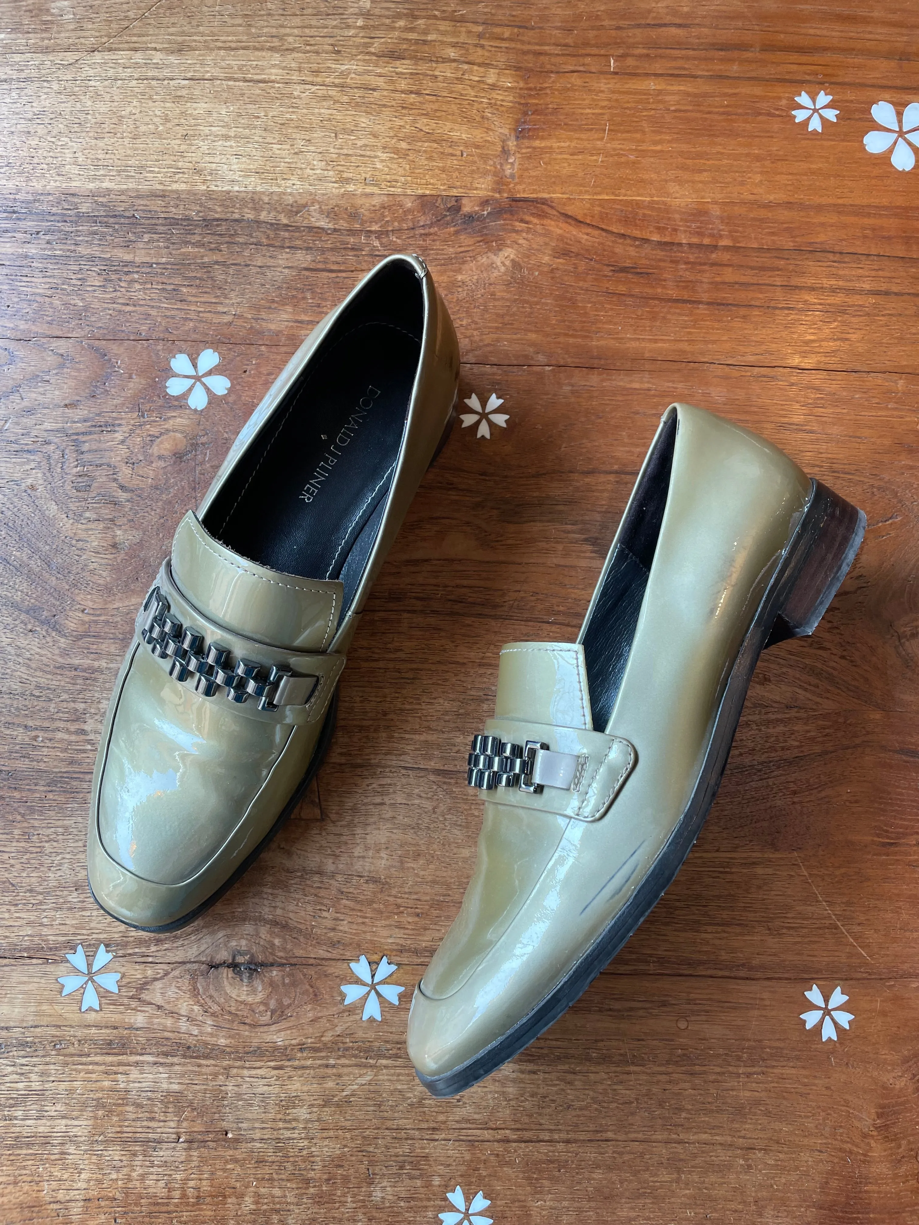 donald j. pliner patent leather loafers sold by Good Market Thrift Store