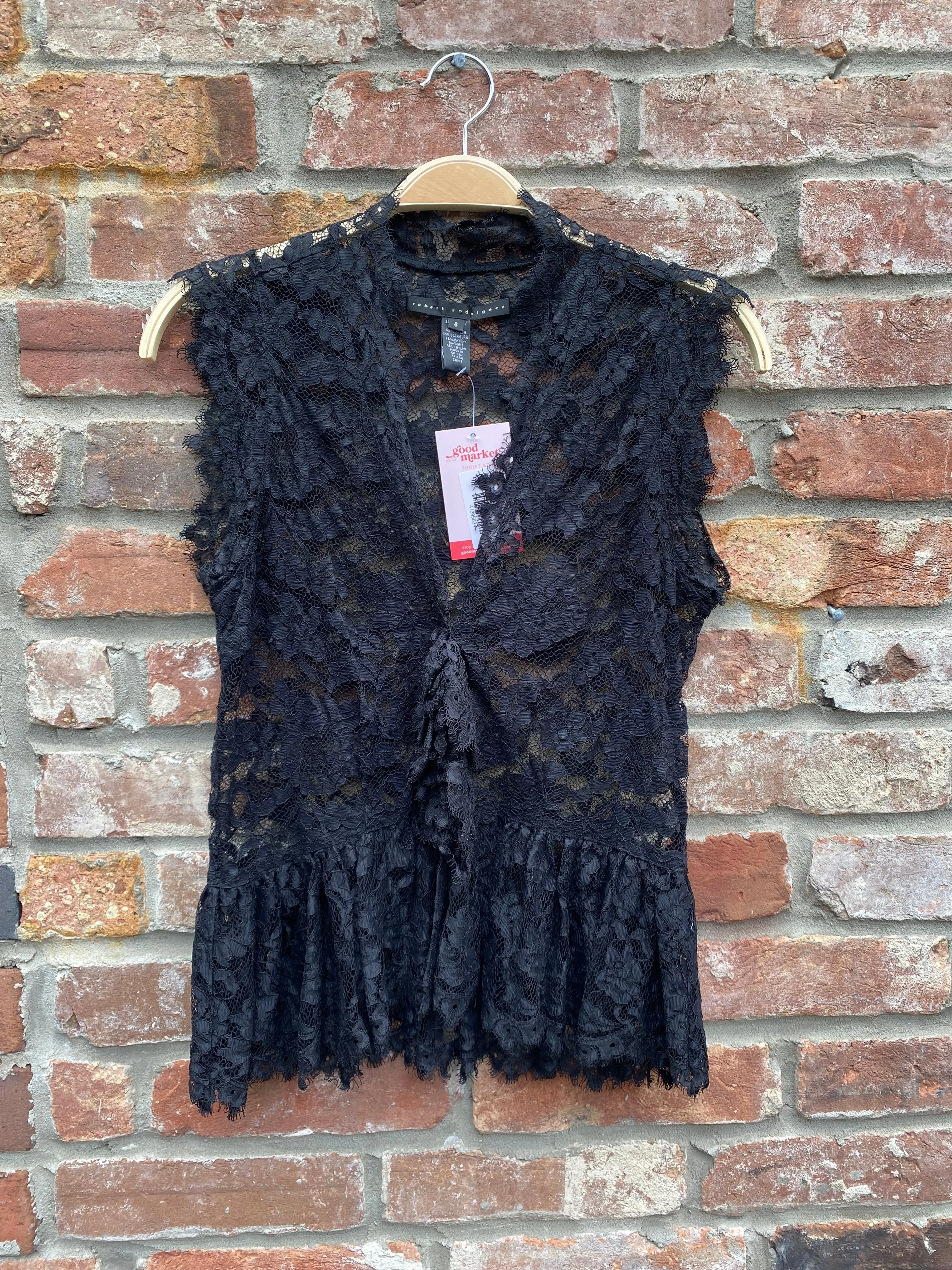 vintage 00s robert rodriguez lace peplum tank sold by Good Market Thrift Store