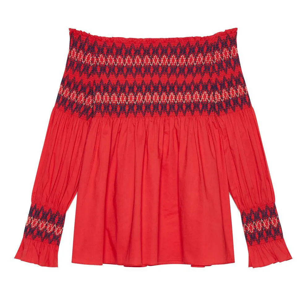 maje elle smocked off shoulder blouse sold by Good Market Thrift Store product image thumbnail 2