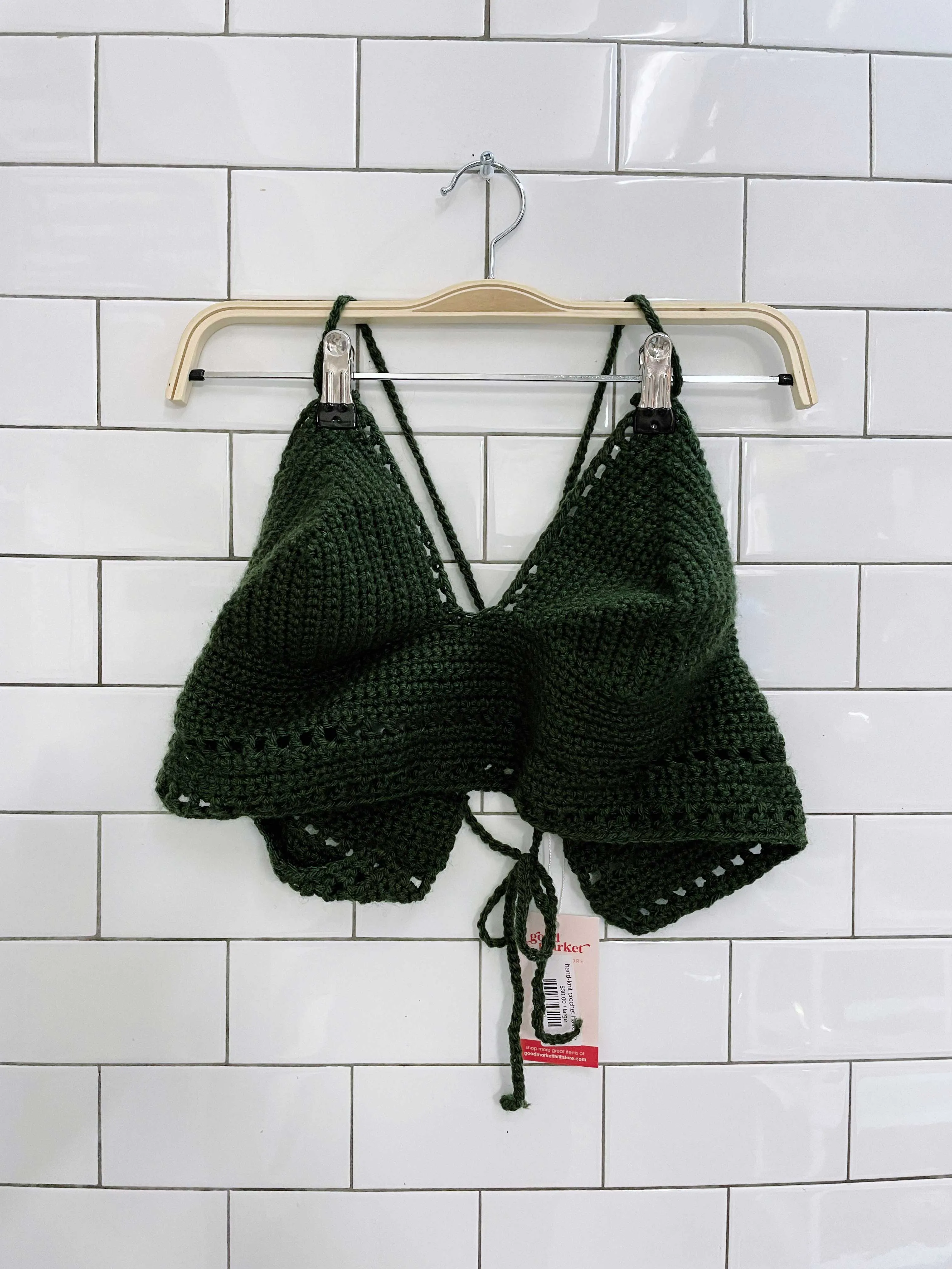 hand-knit crochet halter top sold by Good Market Thrift Store