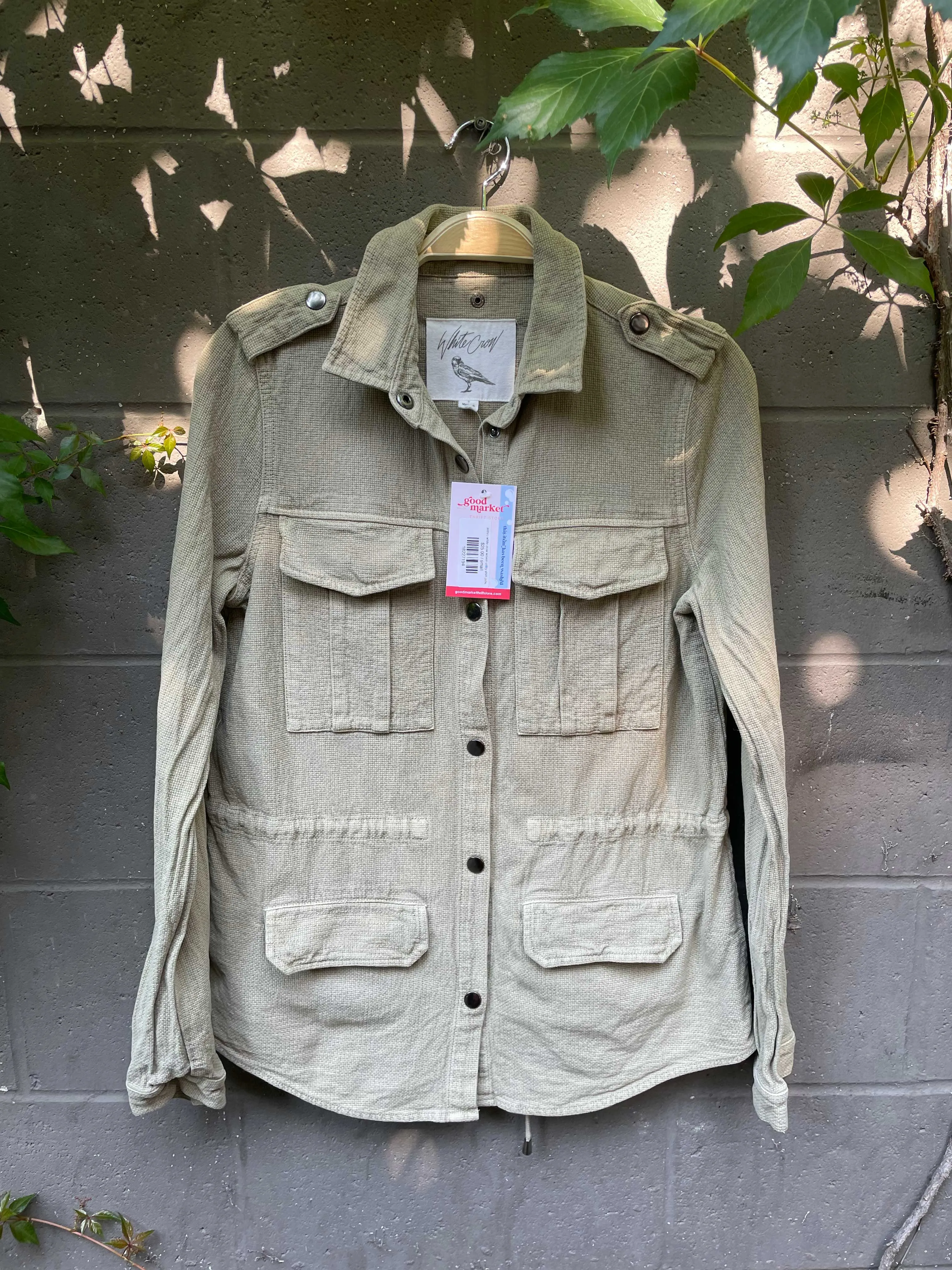 anthro white crow woven utility shirt jacket sold by Good Market Thrift Store