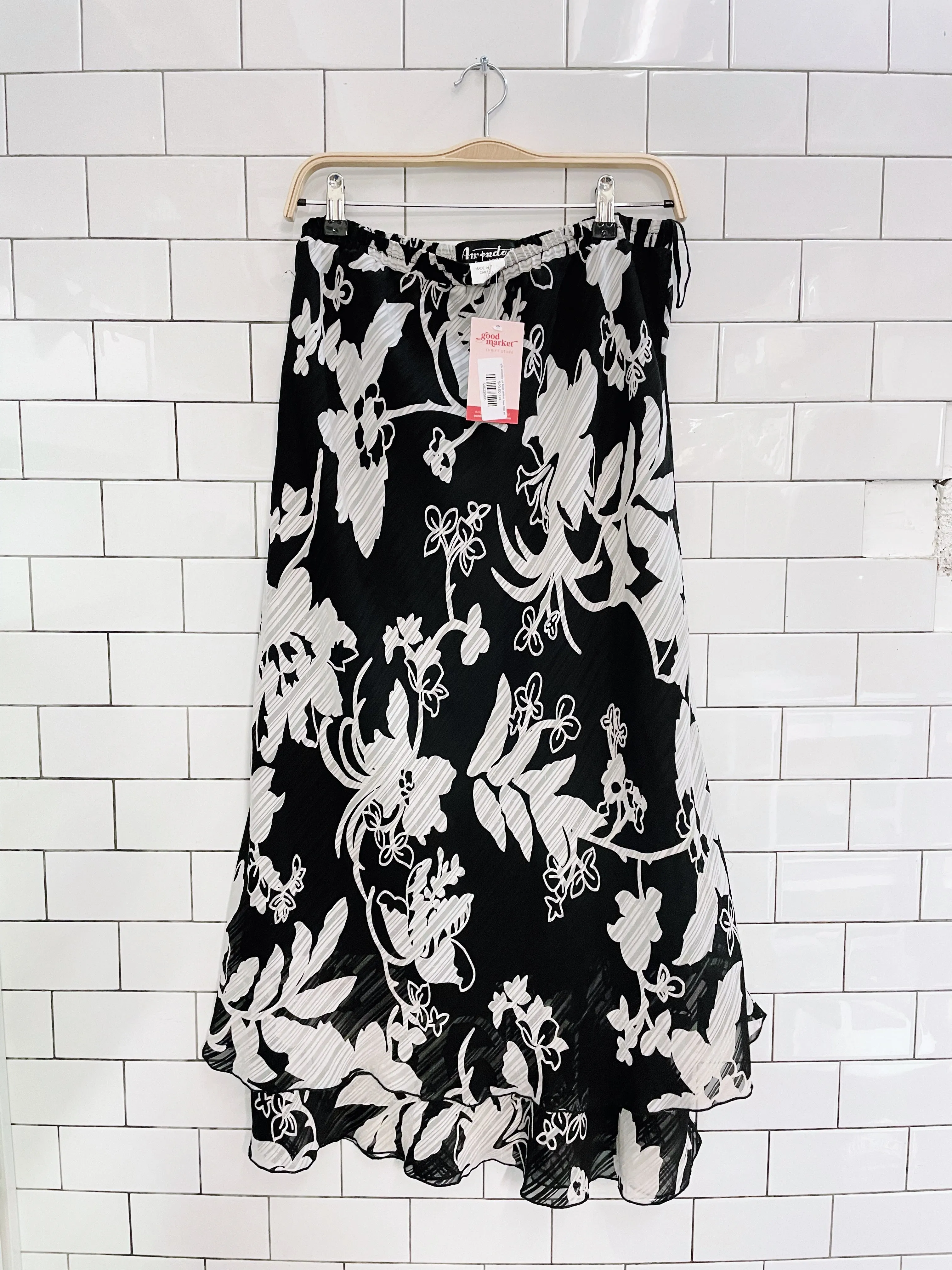 y2k amanda col floral chiffon b+w midi skirt sold by Good Market Thrift Store
