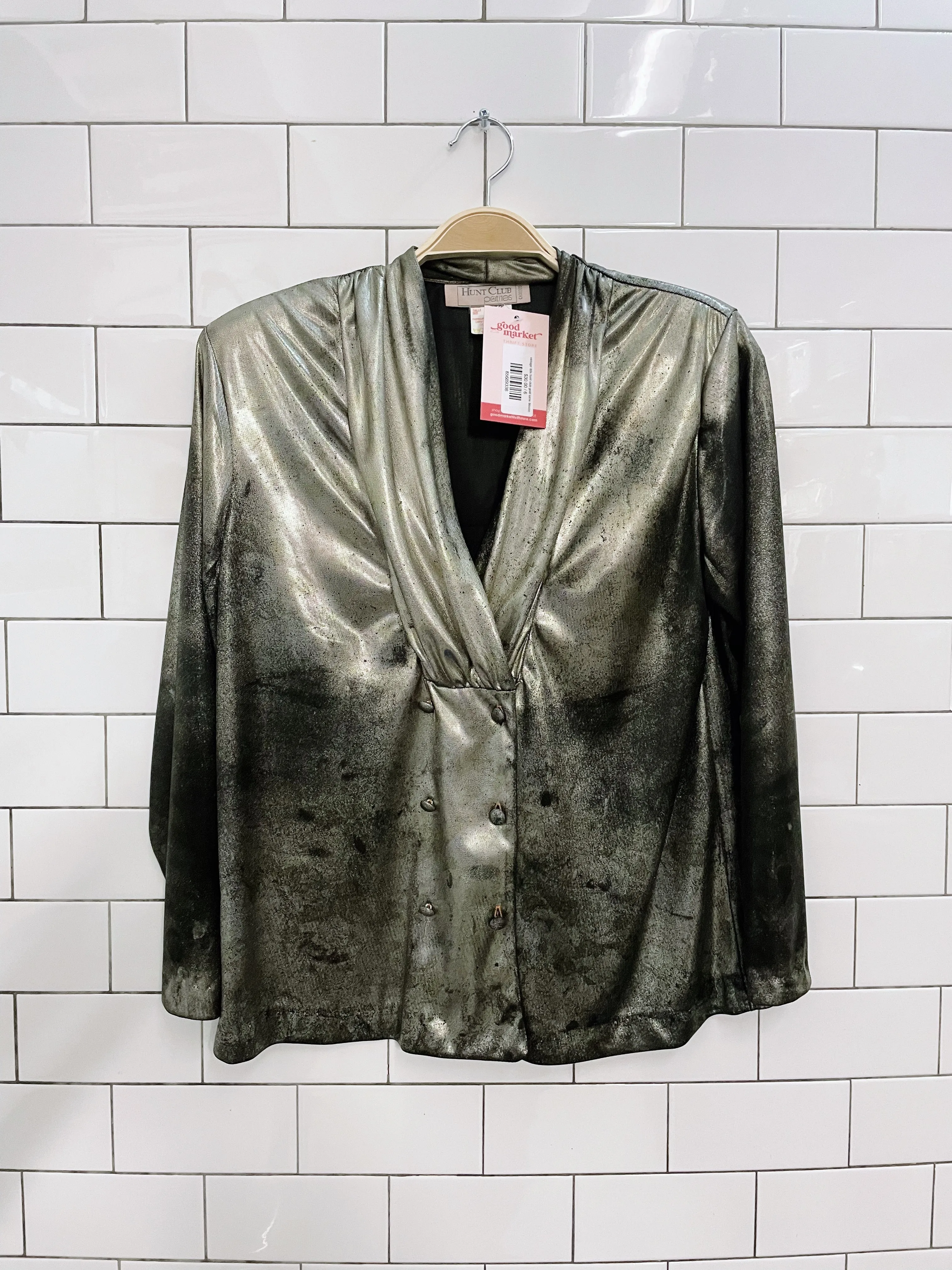 vintage 80s hunt club gold lame blouse sold by Good Market Thrift Store