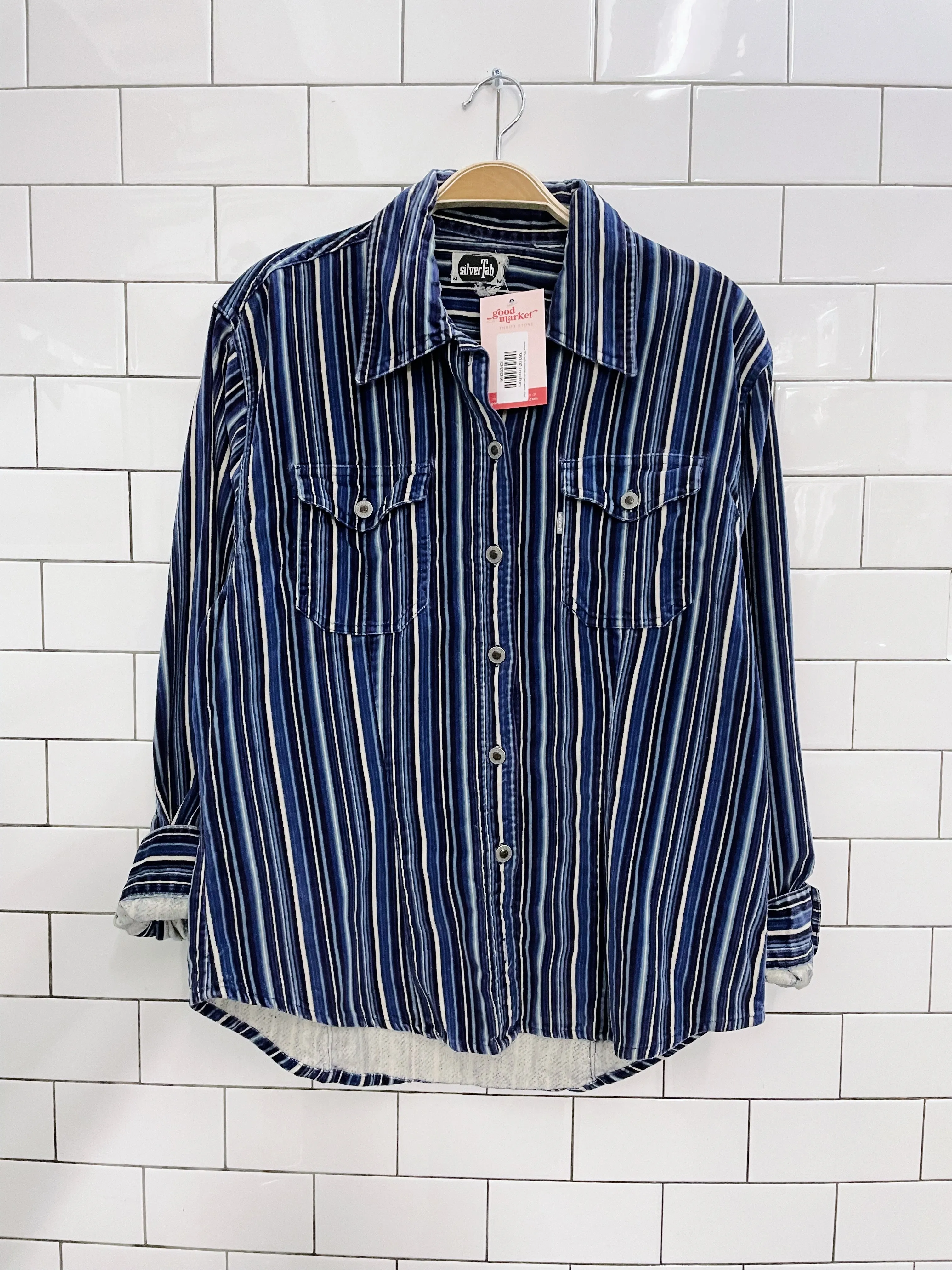 vintage 00s levi's silvertab striped velour shirt sold by Good Market Thrift Store