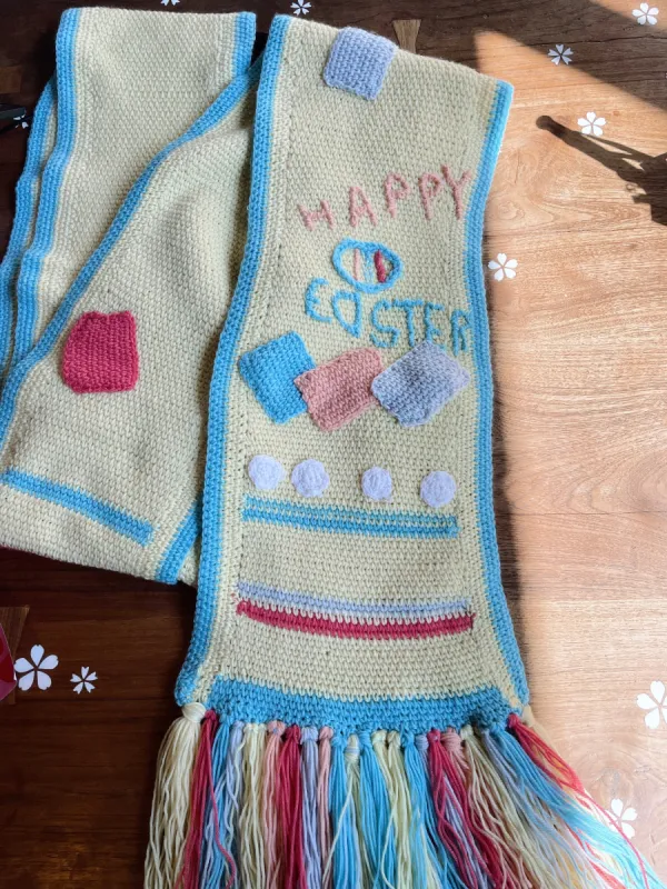 handknit happy easter scarf / table runner sold by Good Market Thrift Store