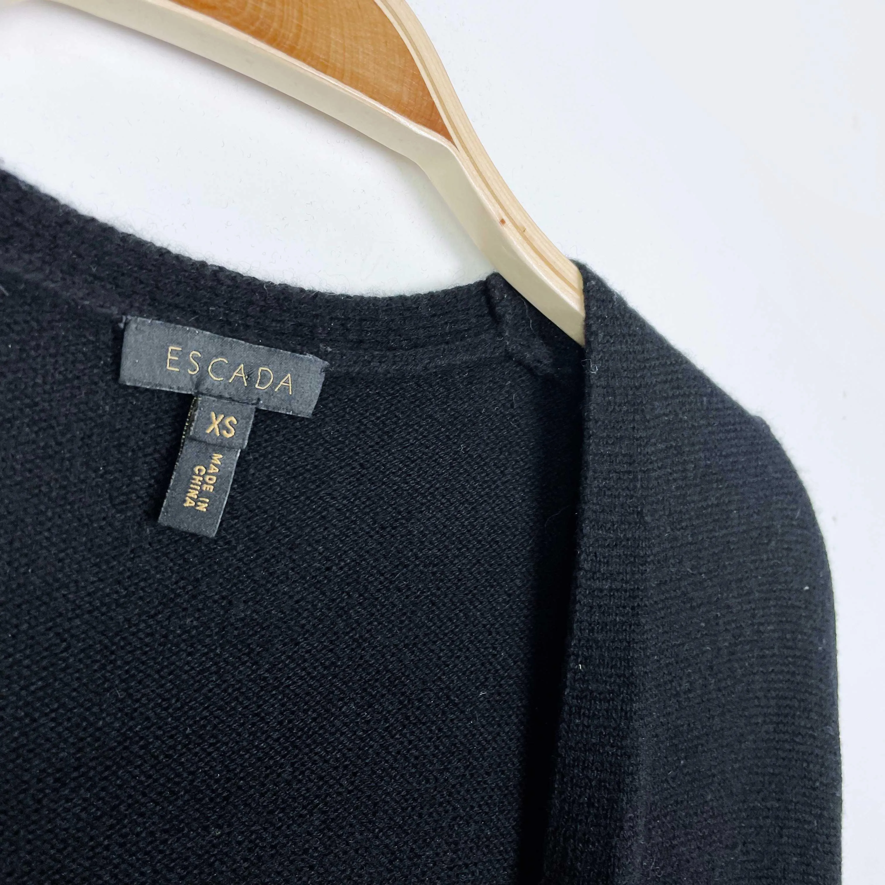 escada wool-cashmere black knit duster cardigan - size xs sold by Good Market Thrift Store product image thumbnail 2