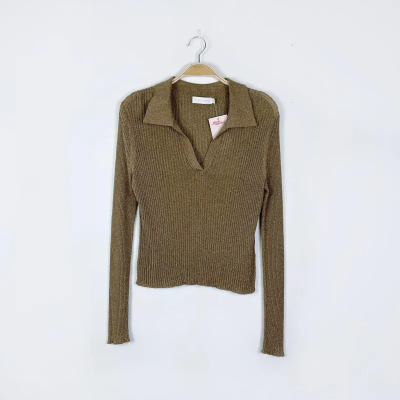 jonathan simkhai gold knit v-neck collar sweater - size 1 sold by Good Market Thrift Store
