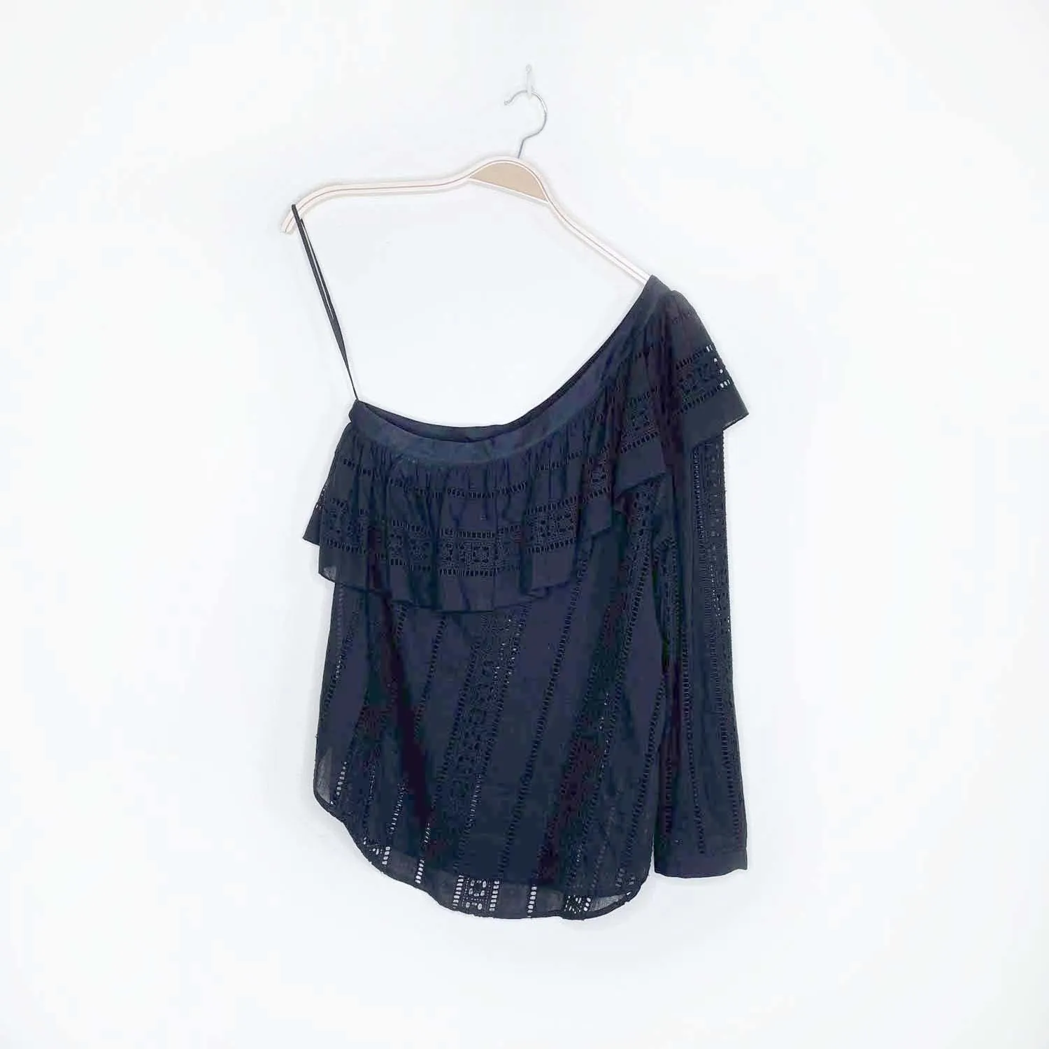 veronica beard cruz one shoulder ruffle eyelet blouse - size 4 sold by Good Market Thrift Store product image thumbnail 3