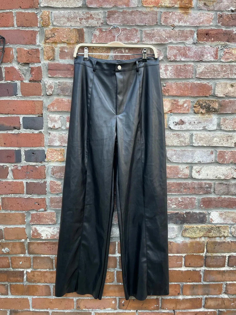 wet seal faux leather wide leg pants sold by Good Market Thrift Store