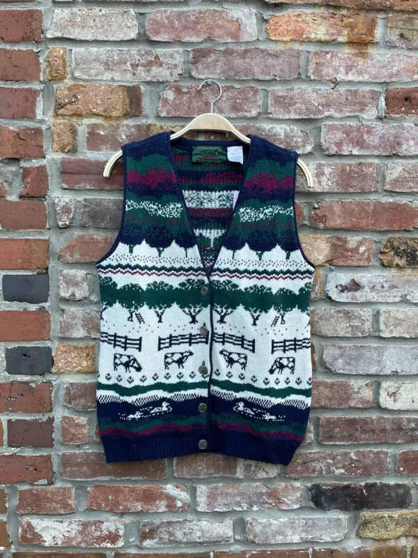vintage NR parkhurst cow farm knit vest sold by Good Market Thrift Store
