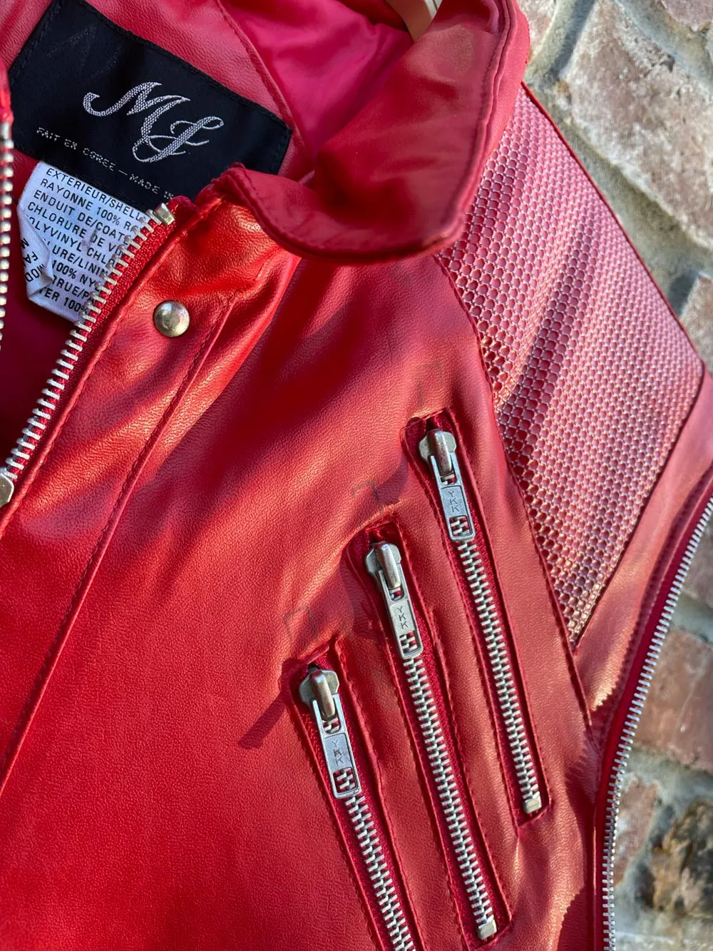 vintage 80s MJ beat it red biker puffer vest sold by Good Market Thrift Store product image thumbnail 3