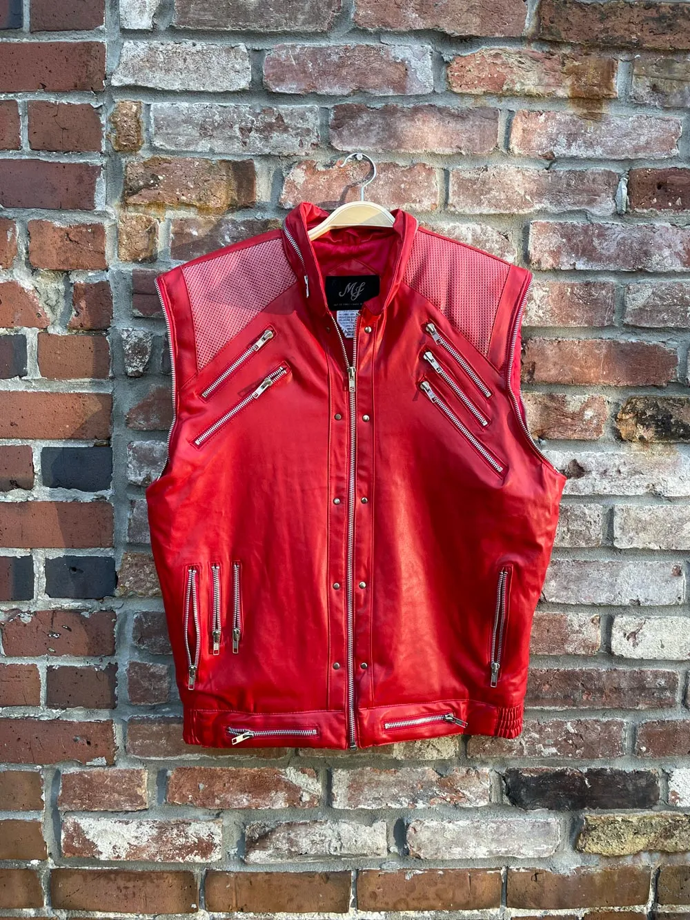 vintage 80s MJ beat it red biker puffer vest sold by Good Market Thrift Store product image thumbnail 2