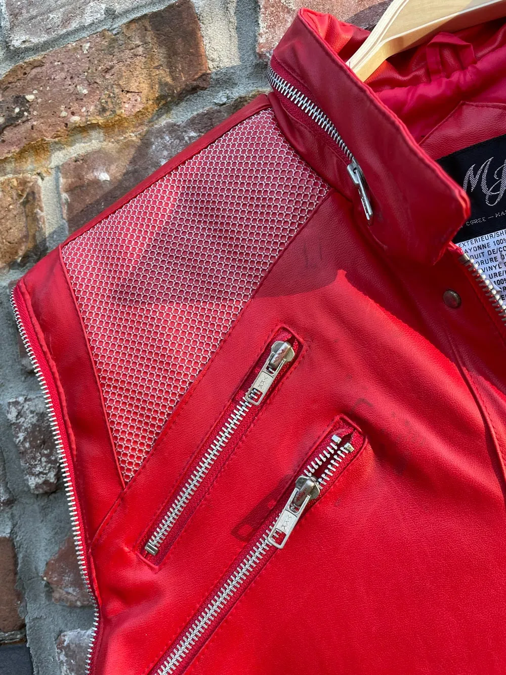 vintage 80s MJ beat it red biker puffer vest sold by Good Market Thrift Store product image thumbnail 4