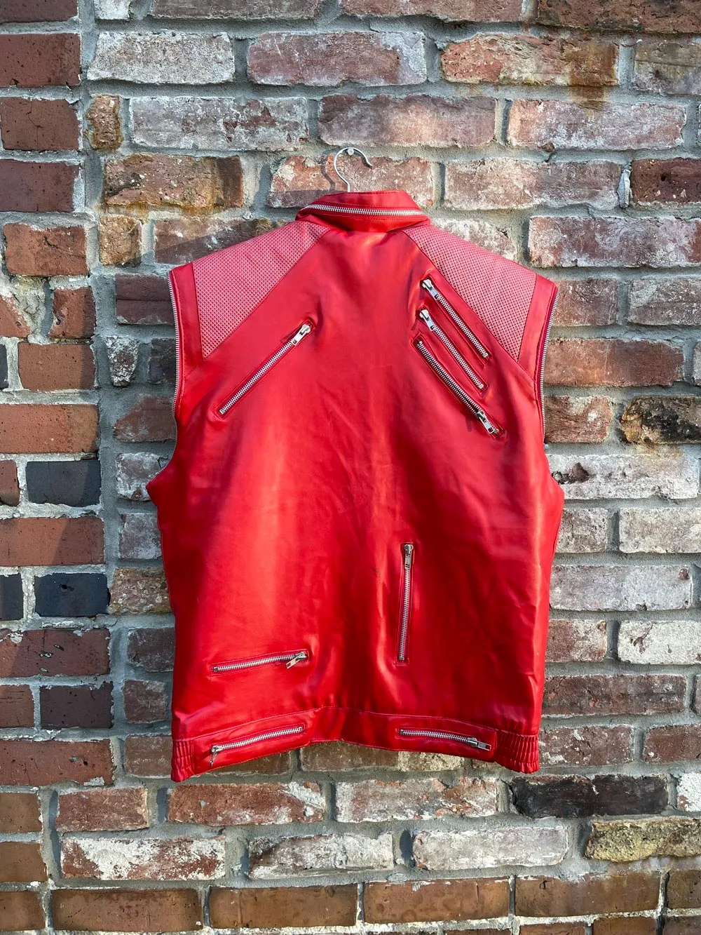 vintage 80s MJ beat it red biker puffer vest sold by Good Market Thrift Store product image thumbnail 5