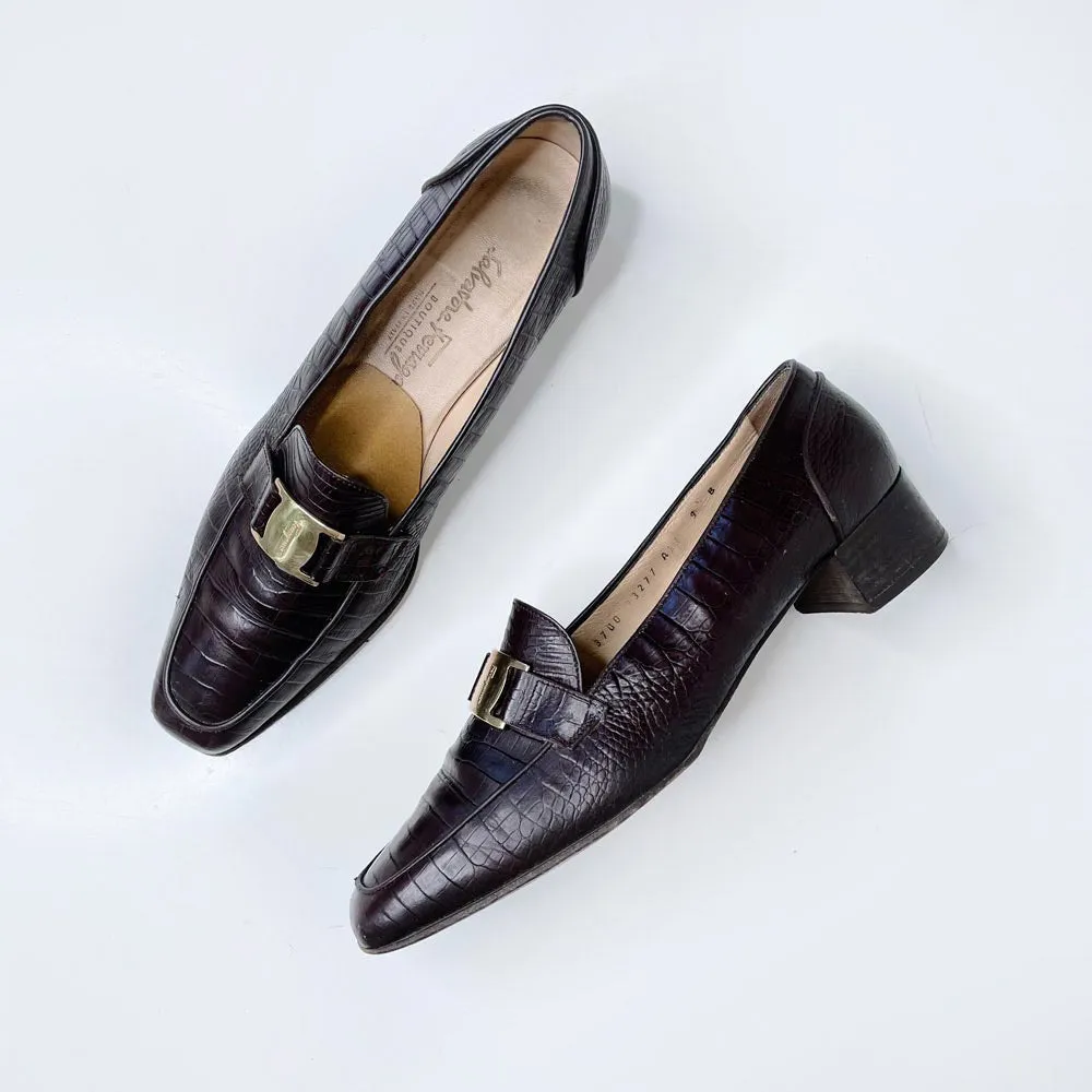 vintage salvatore ferragamo croc low heel loafer sold by Good Market Thrift Store