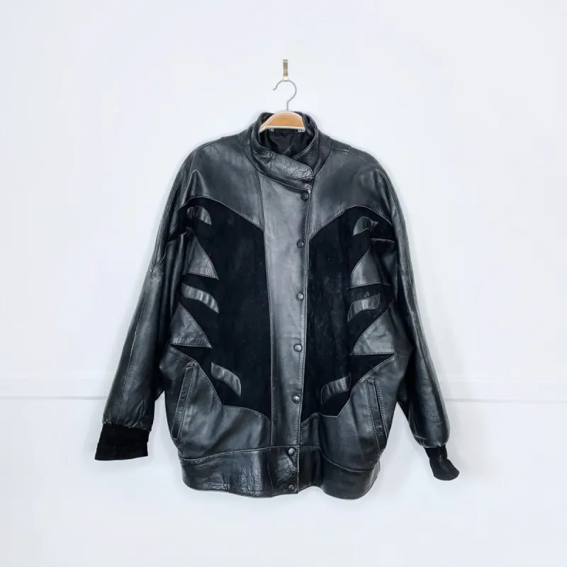 vintage 80s ysl lambskin leather and suede batwing jacket sold by Good Market Thrift Store