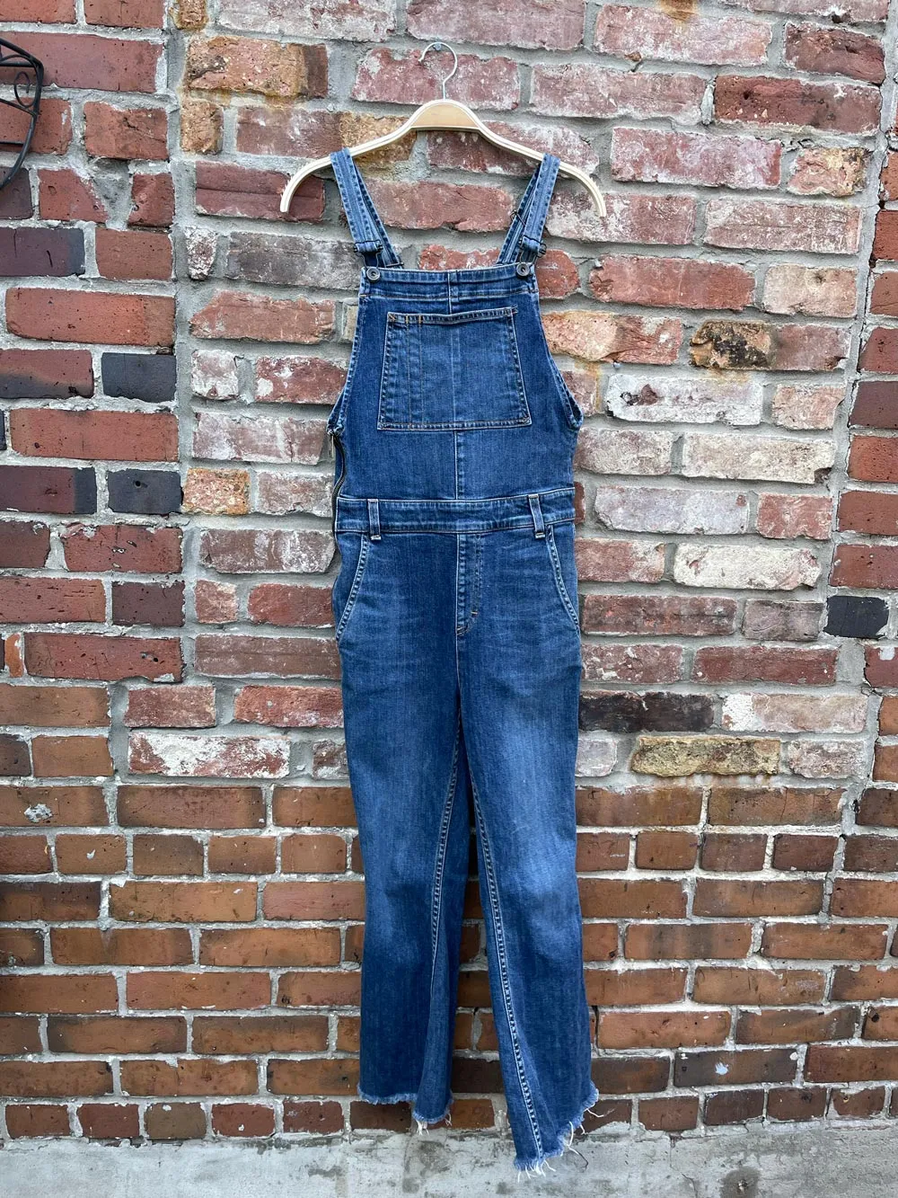 rag & bone flare leg raw hem crop overalls sold by Good Market Thrift Store product image thumbnail 3