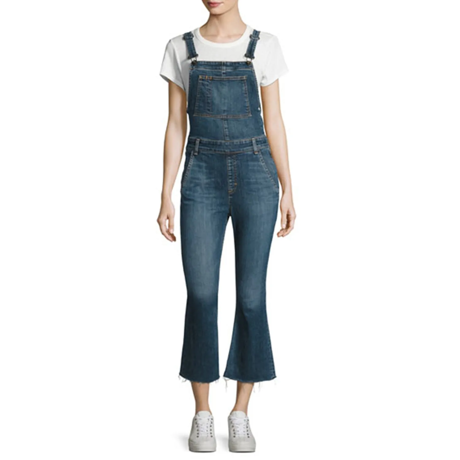 rag & bone flare leg raw hem crop overalls sold by Good Market Thrift Store