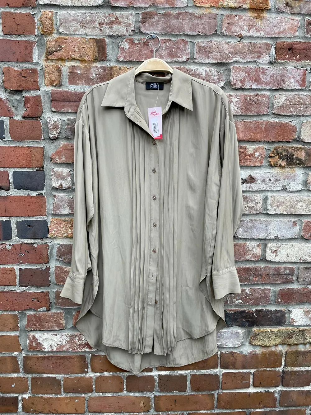 mela purdie oversized tuxedo blouse sold by Good Market Thrift Store