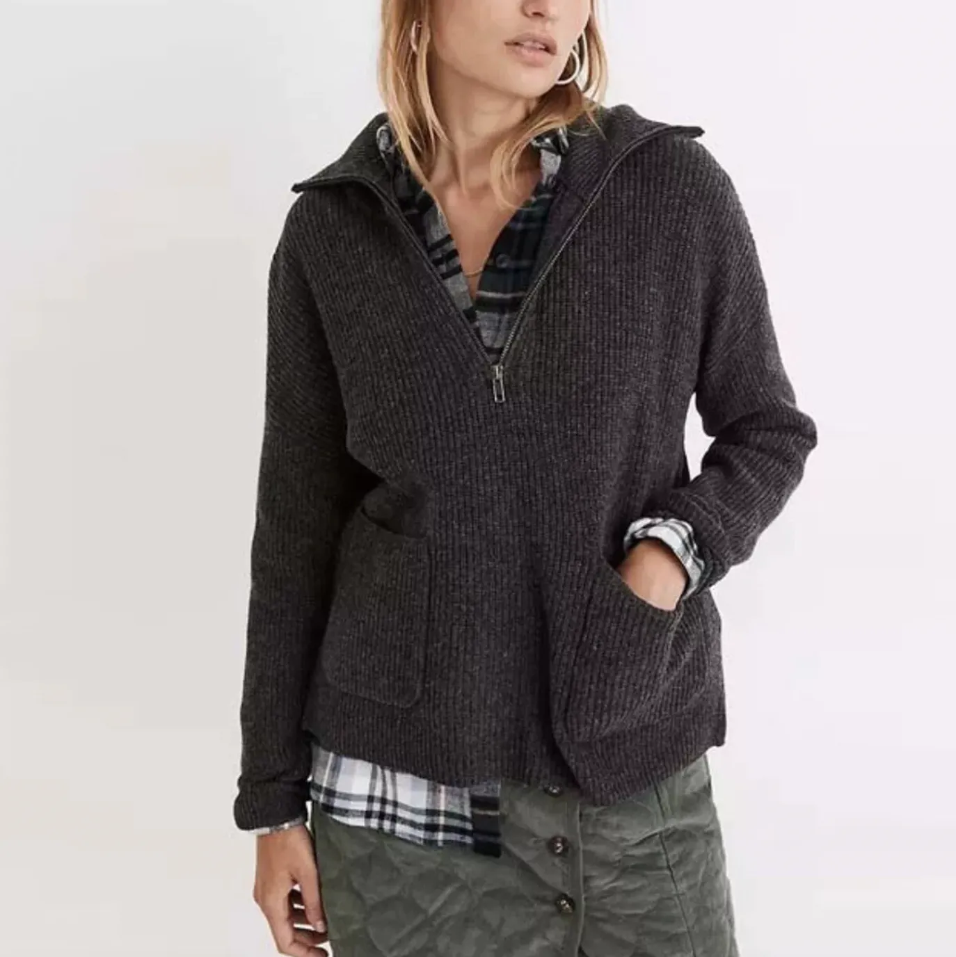 madewell glenbrook 1/2 zip merino wool sweater sold by Good Market Thrift Store