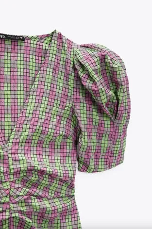 zara plaid print puff sleeve midi dress sold by Good Market Thrift Store product image thumbnail 2