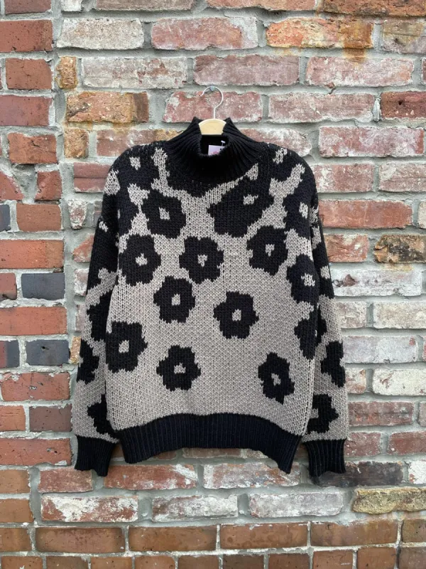 john + jenn oversized flower mock neck sweater sold by Good Market Thrift Store