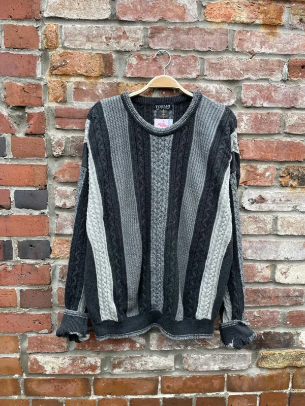 vintage tossani 3D cable knit cotton-wool dad sweater sold by Good Market Thrift Store