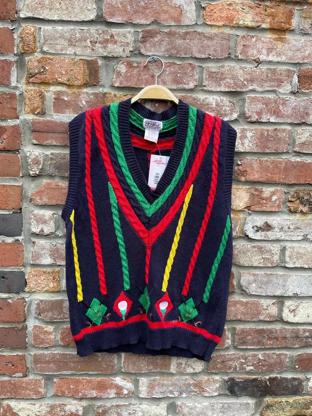 vintage pbj sport cable knit golf sweater vest sold by Good Market Thrift Store