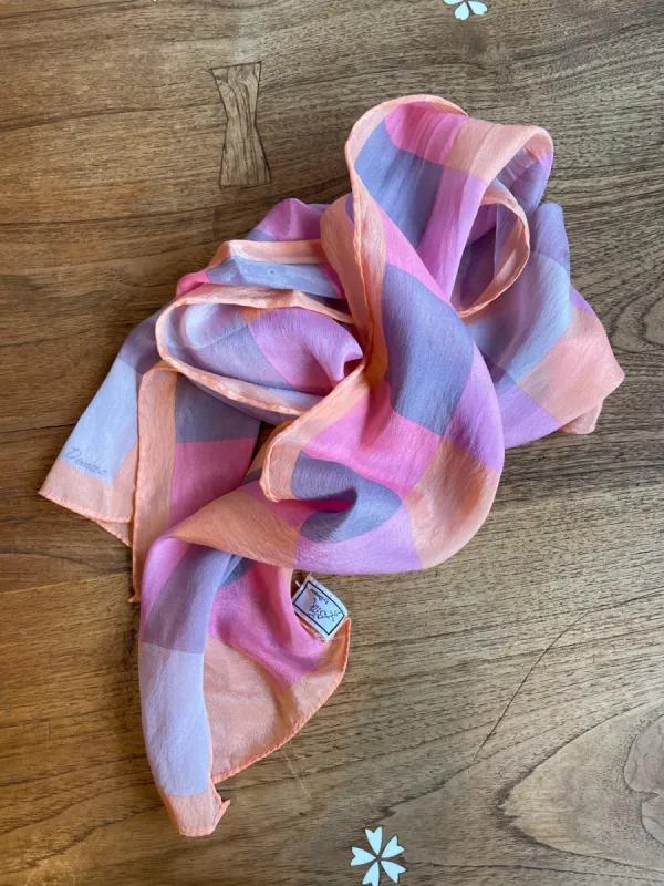 vintage silk by demaro pastel check scarf sold by Good Market Thrift Store