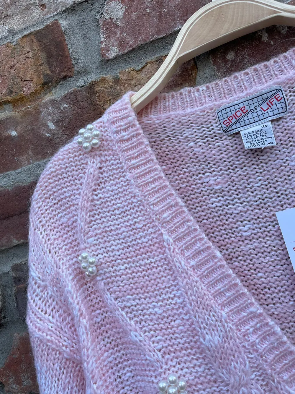 vintage spice of life pearl flowers knit cardigan sold by Good Market Thrift Store product image thumbnail 2