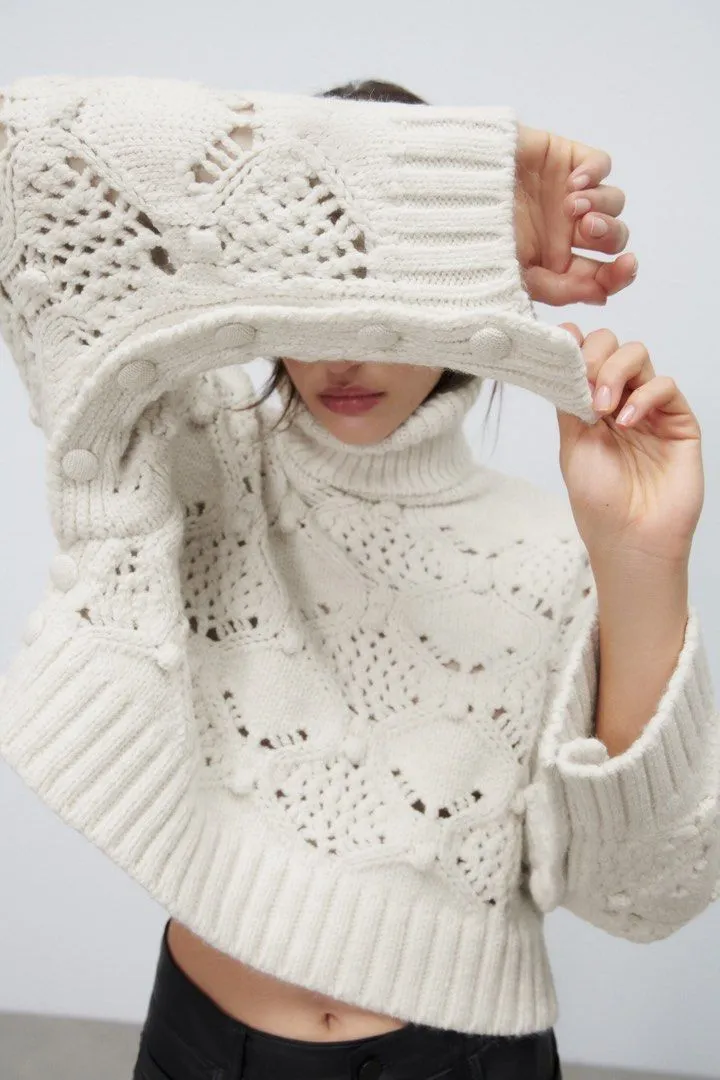 zara soft pointelle chunky knit turtleneck sold by Good Market Thrift Store product image thumbnail 2