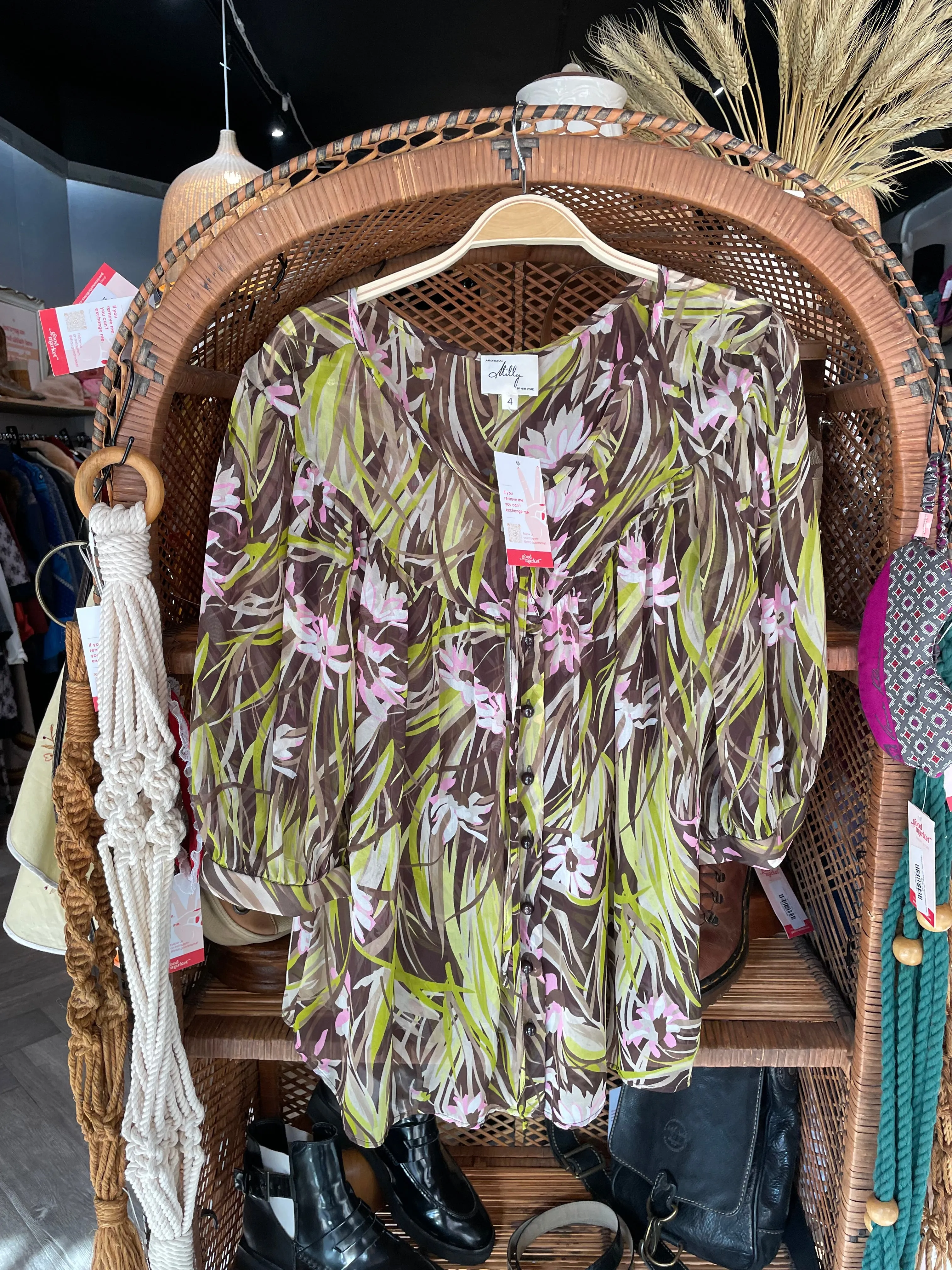 milly floral silk chiffon blouse sold by Good Market Thrift Store