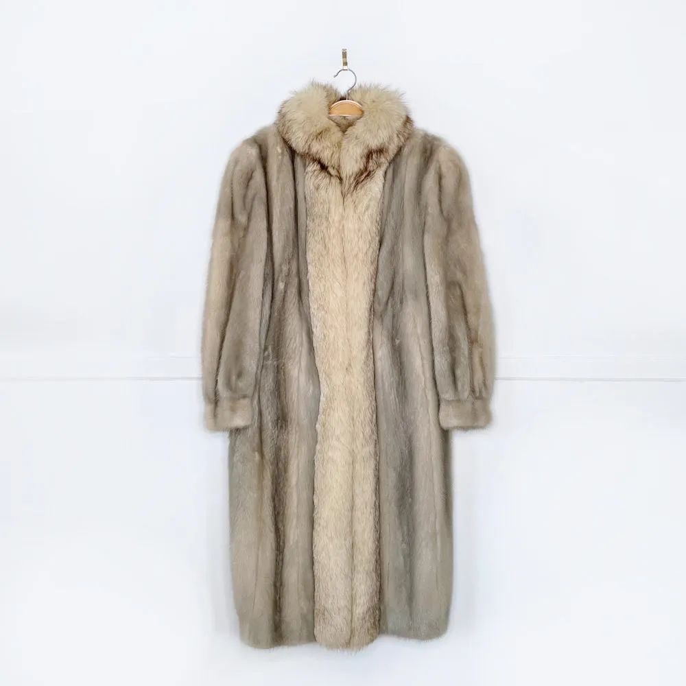 vintage grey mink long coat with fox full fur trim sold by Good Market Thrift Store