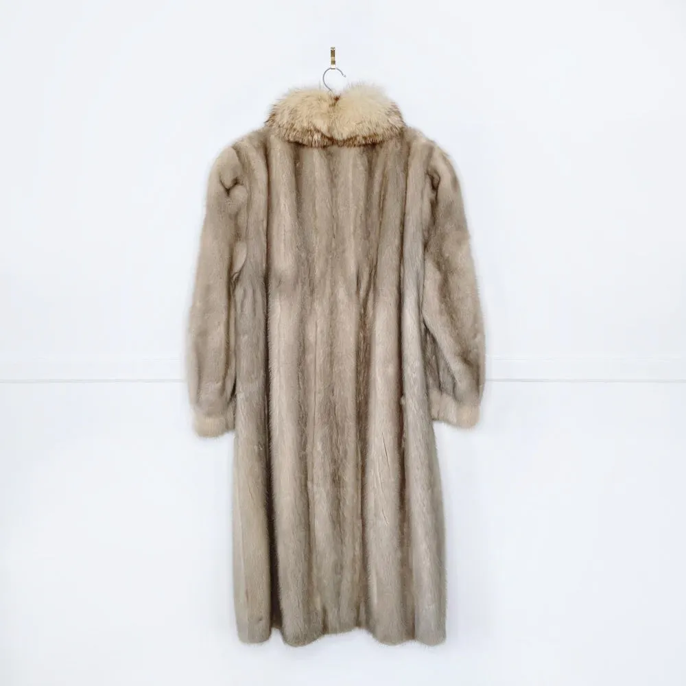 vintage grey mink long coat with fox full fur trim sold by Good Market Thrift Store product image thumbnail 3