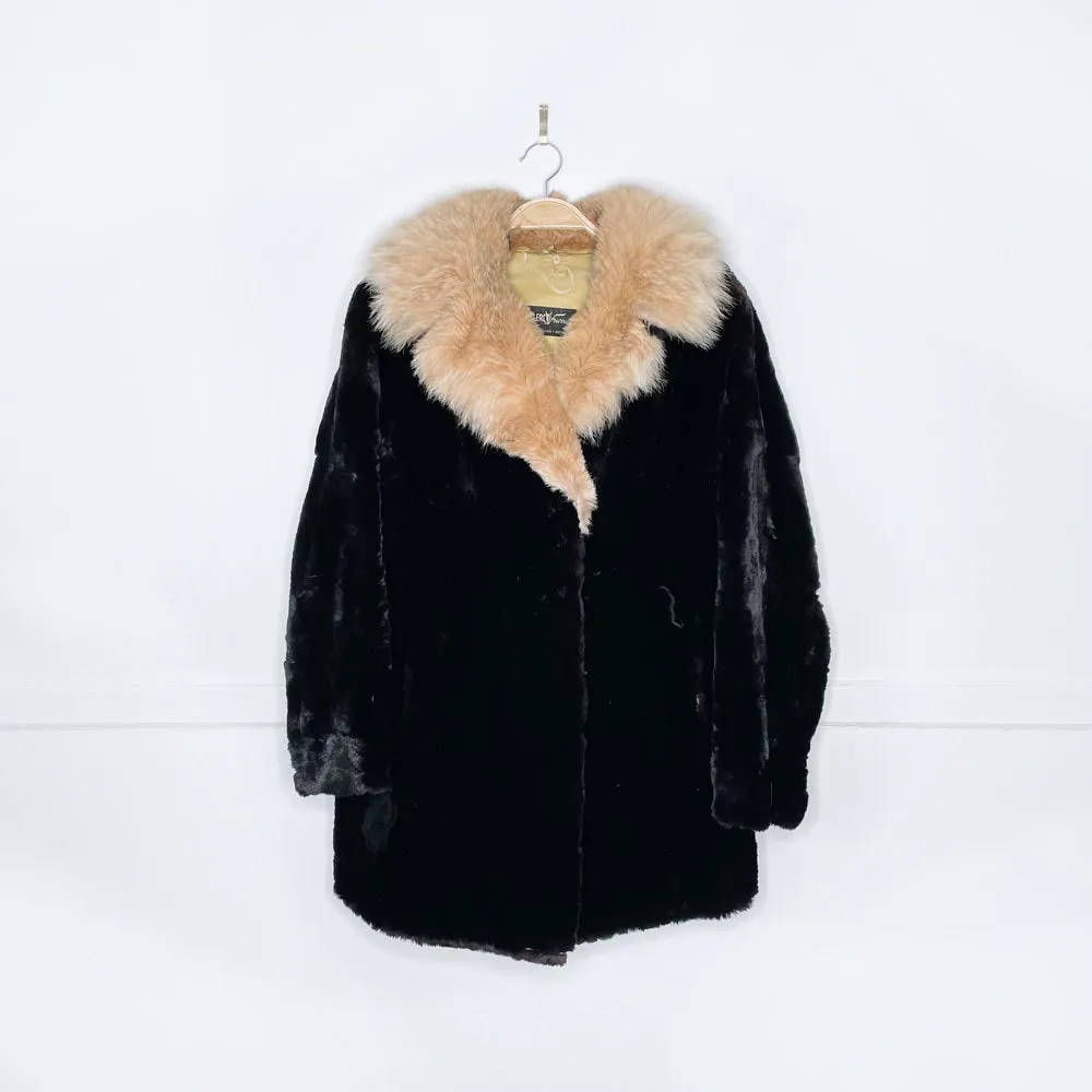 vintage 50s p. leclercq shaved mink coat with fox fur collar sold by Good Market Thrift Store