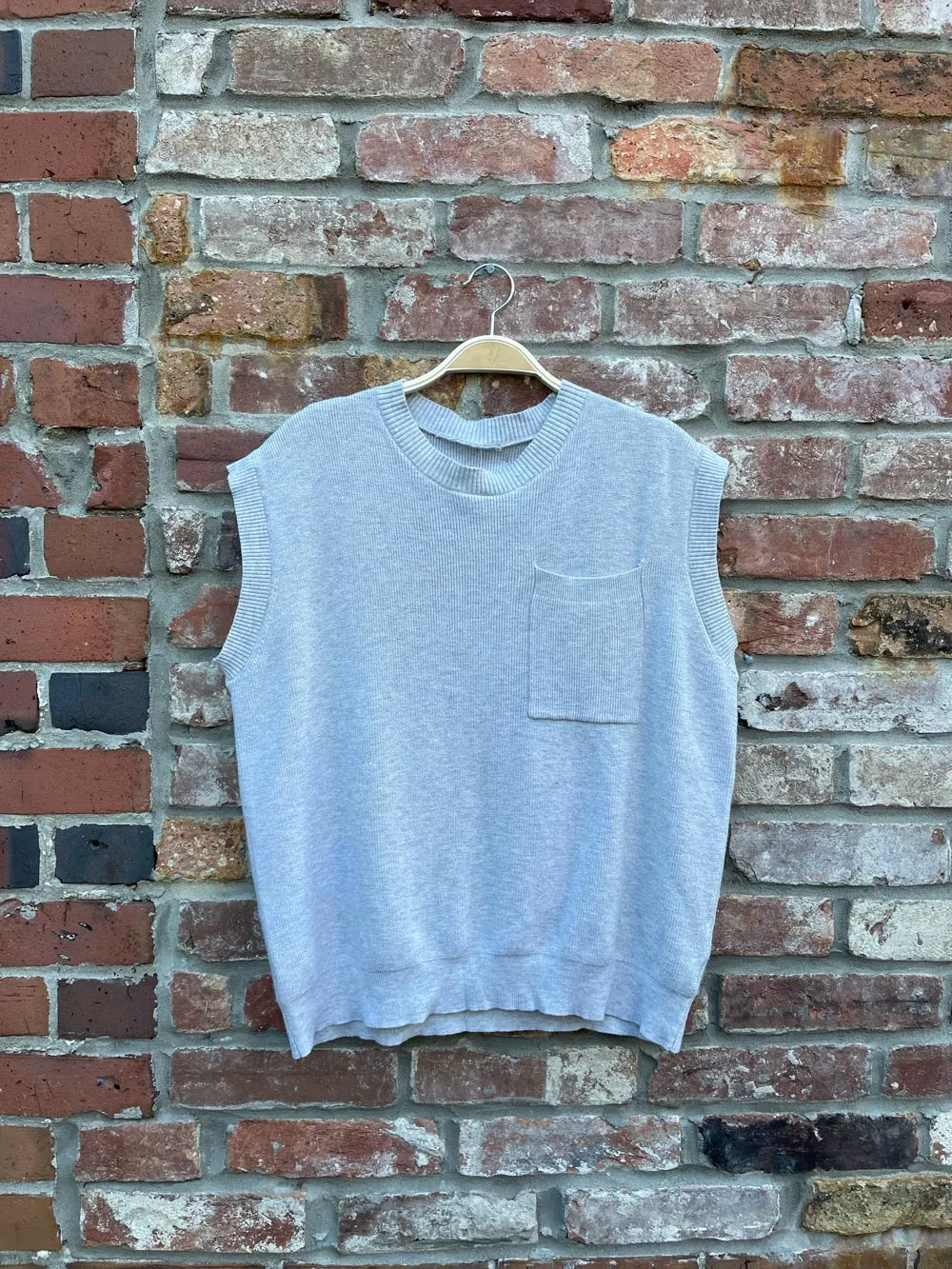 shein grey knit pocket sweater vest sold by Good Market Thrift Store