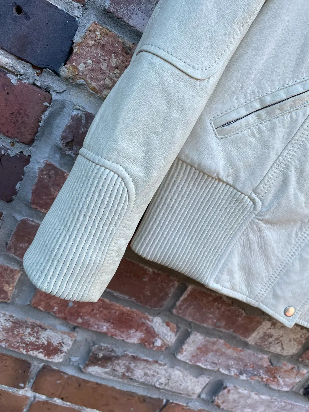 vintage 00s danier cream leather bomber jacket sold by Good Market Thrift Store product image thumbnail 2