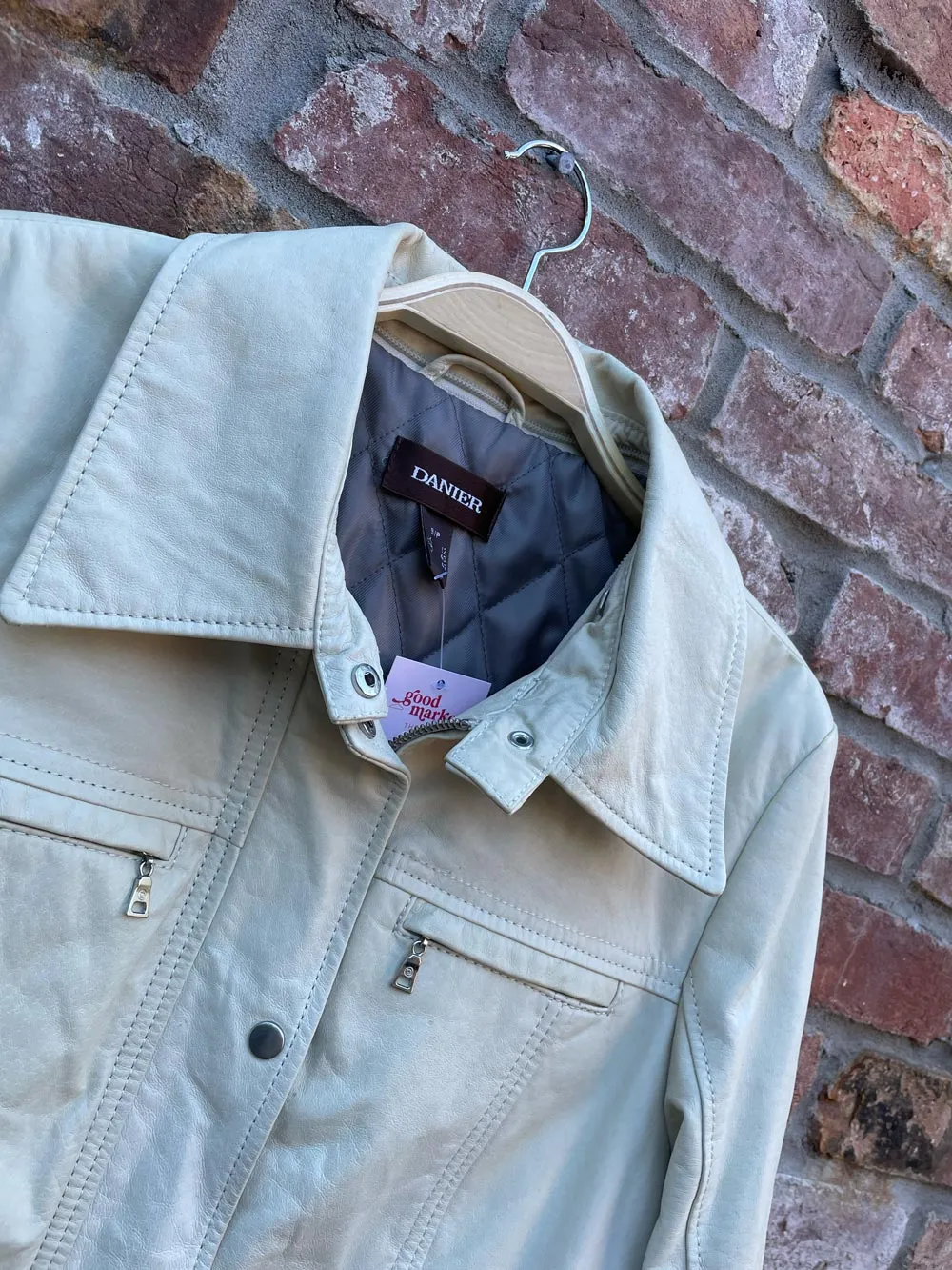 vintage 00s danier cream leather bomber jacket sold by Good Market Thrift Store product image thumbnail 3