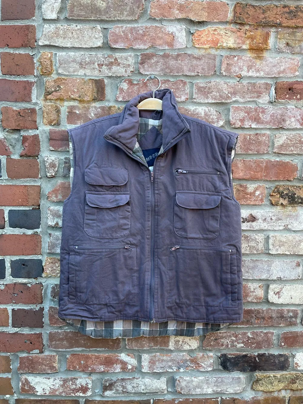 vintage timber-run flannel lined utility vest sold by Good Market Thrift Store