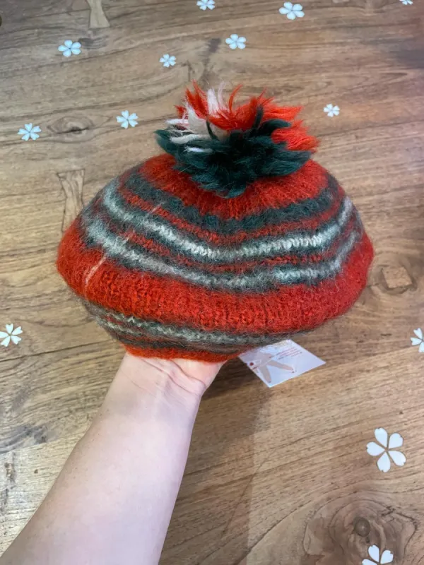 vintage mohair stripe pom beret sold by Good Market Thrift Store