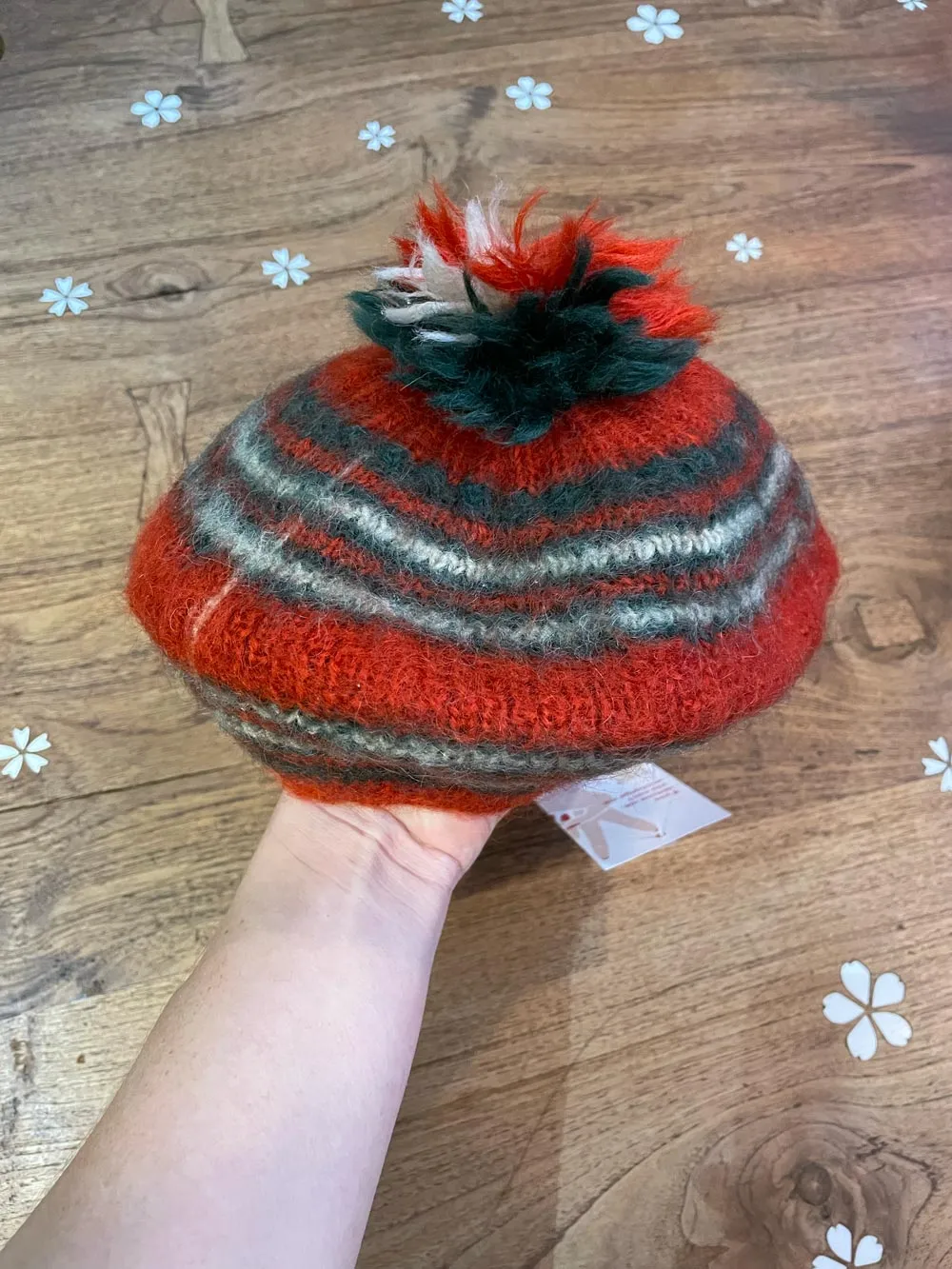 vintage mohair stripe pom beret sold by Good Market Thrift Store