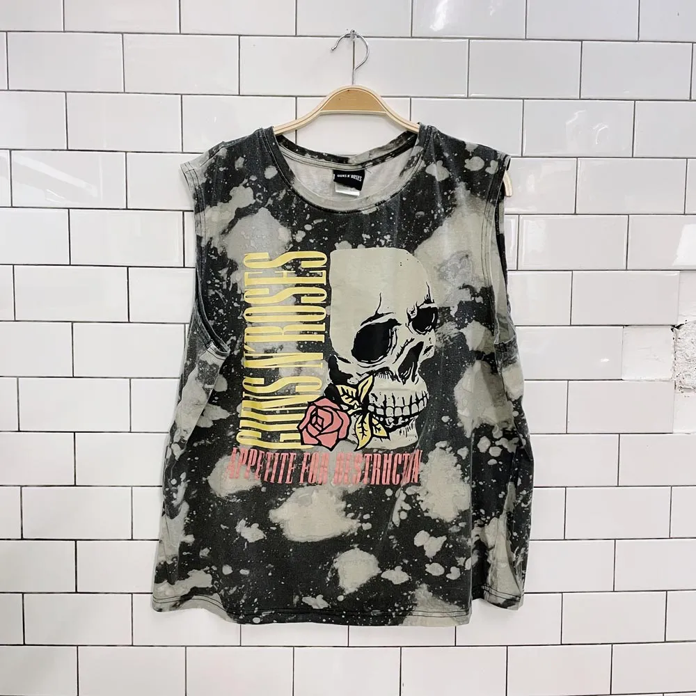 guns n roses bleach dye skull muscle tee sold by Good Market Thrift Store