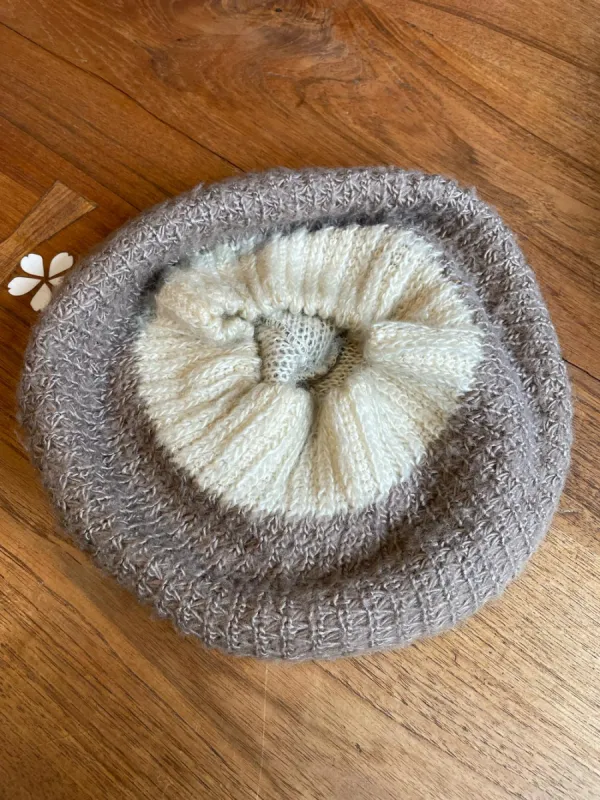 vintage brown + cream knit beret sold by Good Market Thrift Store