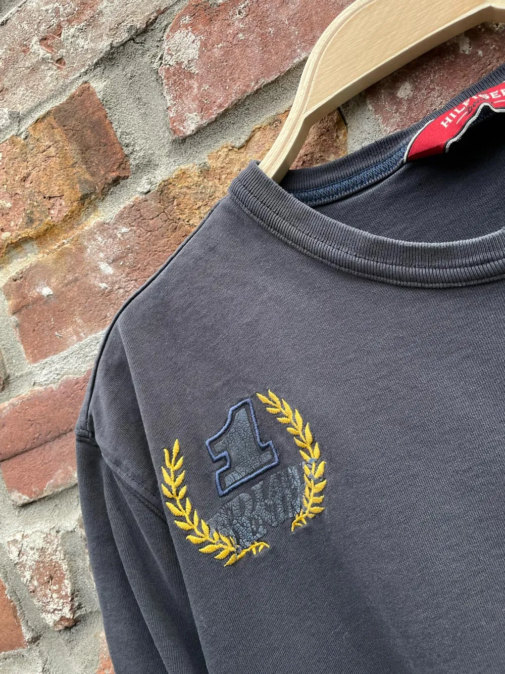 y2k tommy hilfiger embroidered crop ringer tee sold by Good Market Thrift Store product image thumbnail 3