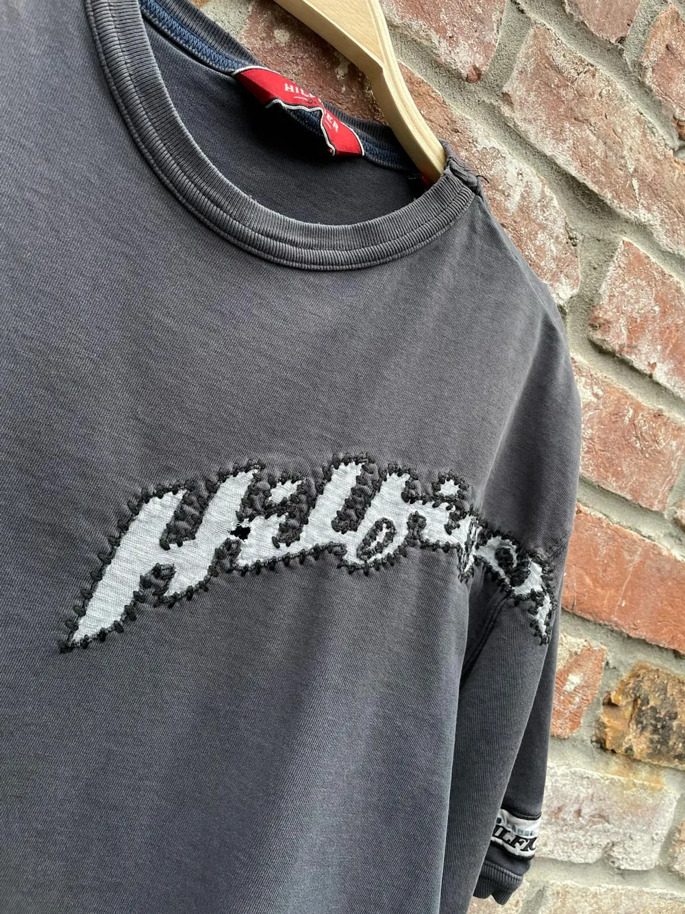 y2k tommy hilfiger embroidered crop ringer tee sold by Good Market Thrift Store product image thumbnail 2